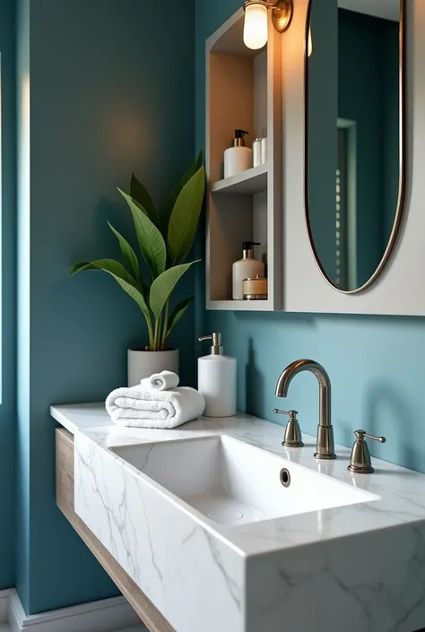 An elegantly designed home bathroom , with a minimalist style. The focus is on cleanliness and simplicity of the space. This description is for a photograph that captures the sleek, modern aesthetic of the bathroom.. The image shows the flawless surfaces, ...