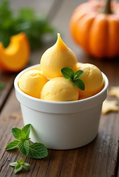 Advertisement, Realistic, Squash Ice cream in a small white plastic container, enough ice cream, table