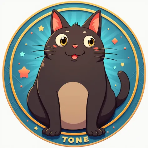 coin logo , tone network , dark brown cat , blue background , oggy inu , cat inu , fat 