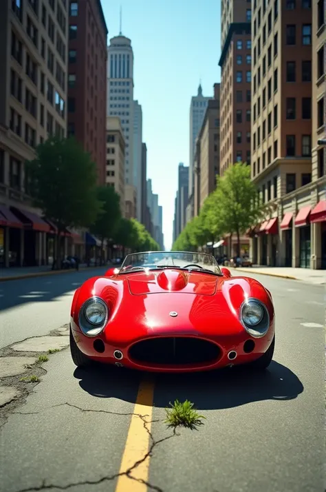 Car without wheels in the middle of the street