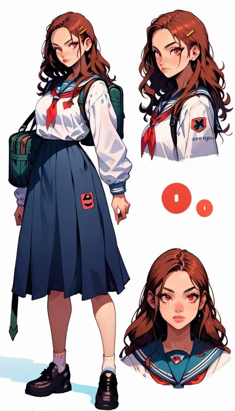 score_9, score_8_up, score_7_up, score_6_up, (CharacterSheet:1), 1girl, student, school uniform, bag, thick thighs, white long hair, red eyes, big breast, simple white background, dynamic pose, sexy, reference sheet, (full body, from side, front:1.1), uppe...