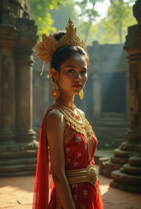 (photorealistic :1.4), epic masterpiece, stunning, intricate details, full body,cinematic shot, the most beautiful Khmer woman in Angkorian era ever, shot from movie, cinema composition shot, professional color grading, epic volumetric lighting, share focu...