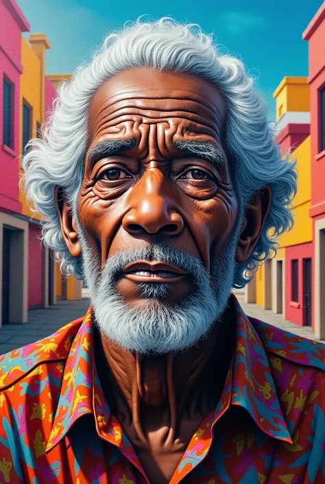 Drawing of an elderly black man painted on a wall 

