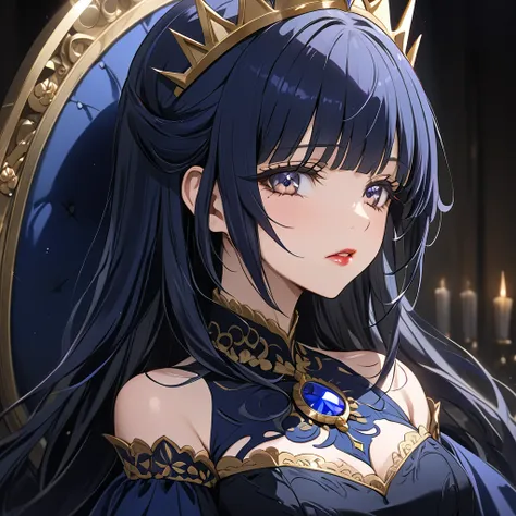 ((highest quality)), ((masterpiece)), (detailed), （perfect face）、the woman is reika aoki, an evil queen with midnight blue semi-...