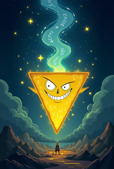 uma imagem de bill cipher de gravity falls com codigos em volta