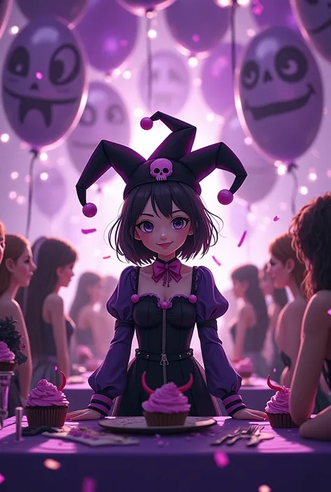 Create a party image with a purple and black Kuromi theme