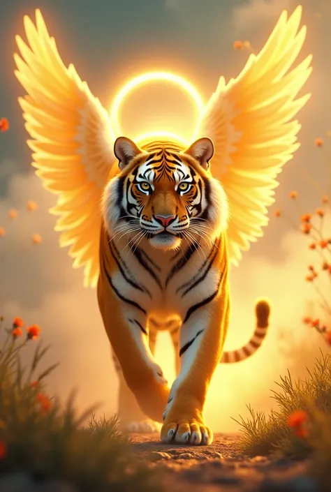 Tiger of light, Angel&#39;s, yellow stripes, a halo on the head,