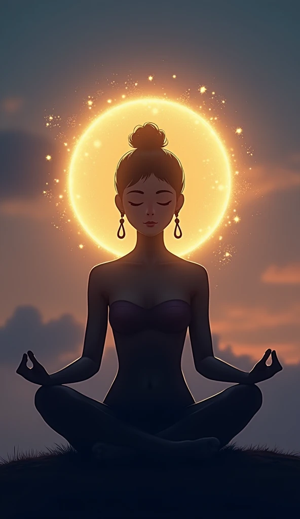 Silhouette of a person meditating with a golden aura around their head