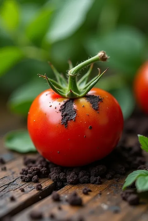 Cherry tomato with symptoms of sinking and necrosis 