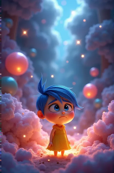 character from the movie INSIDE OUT, the joy with the sad expression