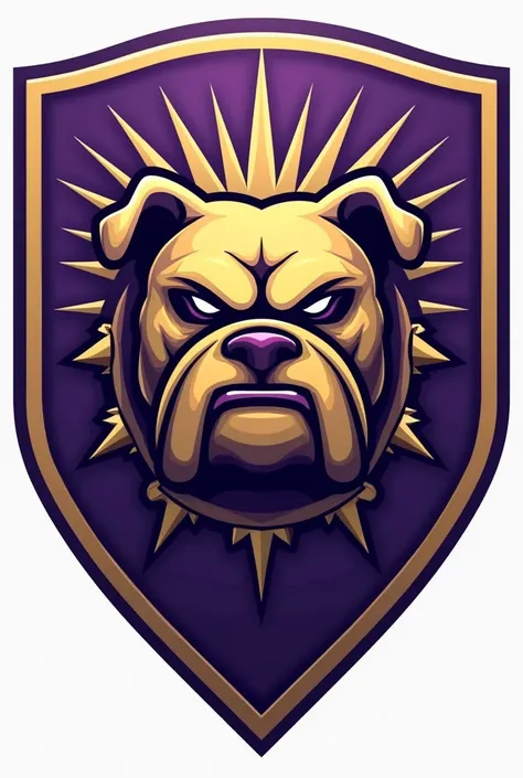 Create a shield for a football team called Barbalho GBC in Portuguese, purple and gold colors, bulldog