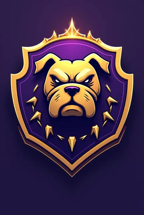 Create a shield for a football team called Barbalho GBC in Portuguese, purple and gold colors, bulldog