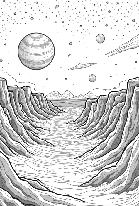 Black and white coloring page of planet Mars 