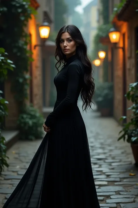 Woman in black clothing