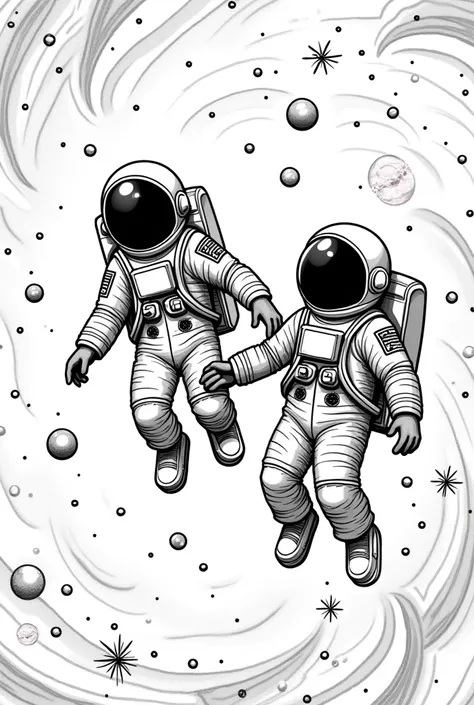 Black and white astronauts coloring page 