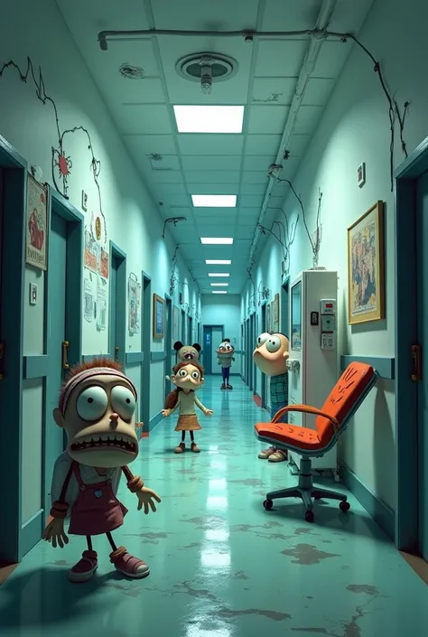 Hospital with a dark aura in a surreal way, with 3d cartoon appearance