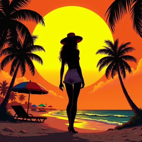 Black shadow of a Coco on a beach in Vice City GTA, deep yellow sky