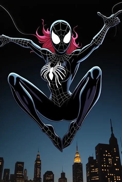 Create a spider man female comic almost white back with black background (from a comic book movie)