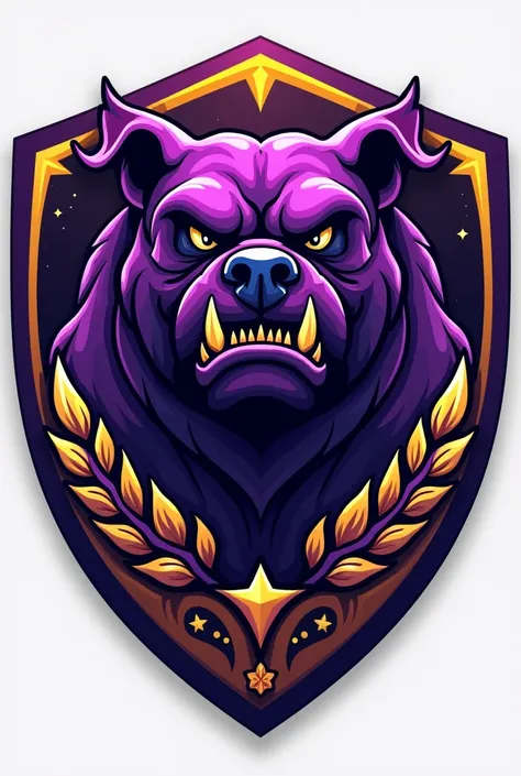 Create a shield for a football team called Barbalho GBC in Portuguese, purple and gold colors, bulldog
