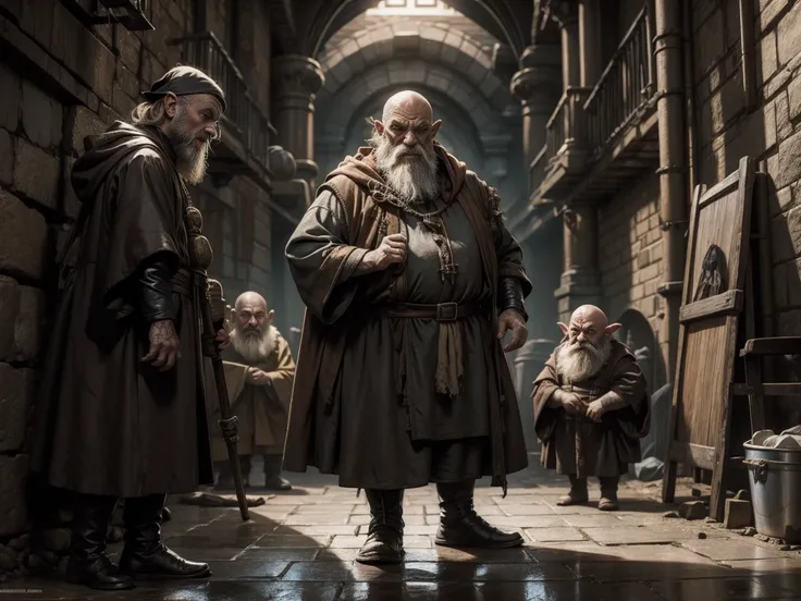 Ugly dwarfs, dressed in monastic robes, dirty, in the sewer