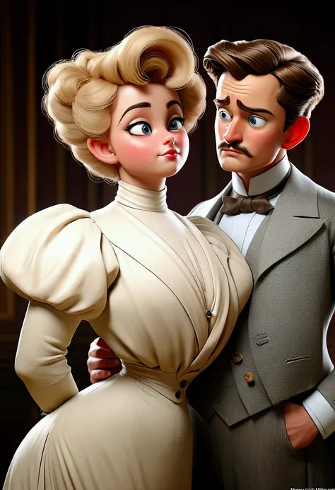 Voluptuous 14yo blonde Gibson Girl thot ogled at by a horny 69yo gentleman. Year 1905. 1905_dr3ss