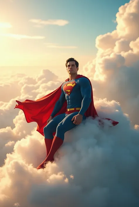 Superman sitting on a cloud, the cloud forms the writing "Asura is a nerd", ultra realistic, realism, hiperrealism 