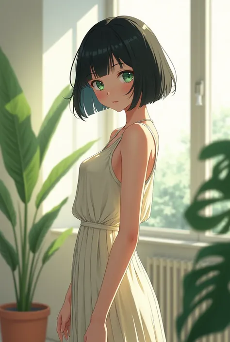 hot anime girl with black short hair and is naked