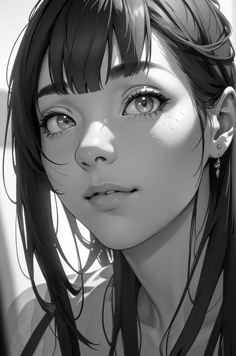 An animated young artist drawing, monochrome drawing style, detailed, extremely detailed face, portrait, digital art, dark hair with bangs traditional art, (best quality, 4k, 8k, high resolution, masterpiece: 1.2), ultra detailed ,(realistic, photorealisti...