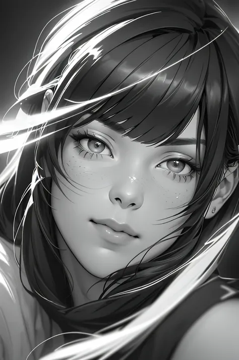 An animated young artist drawing, monochrome drawing style, detailed, extremely detailed face, portrait, digital art, dark hair with bangs traditional art, (best quality, 4k, 8k, high resolution, masterpiece: 1.2), ultra detailed ,(realistic, photorealisti...