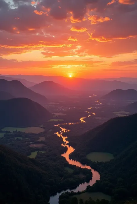 Sunset landscape from above