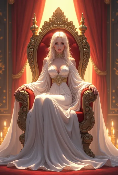 Arad woman in a dress sitting on a throne, cute anime waifu in a nice dress, trending on cgstation, 8K high quality detailed art, anime barbie in white, highly detailed exquisite fanart, Extremely detailed Artgerm, the anime girl is crouching, Flowing magi...