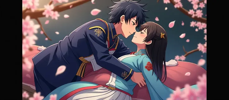 I basically want the same image but in this one they are kissing and the boy has the same color uniform as the girls use Japanese anime artsyle