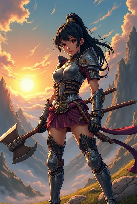 anime girl with a sword and a sword in her hand, concept art inspired by Li Shida, pixiv, shin hanga, katana zero video game character, natalie from epic battle fantasy, with leviathan axe, knights of zodiac girl, with large sword, female action anime girl...