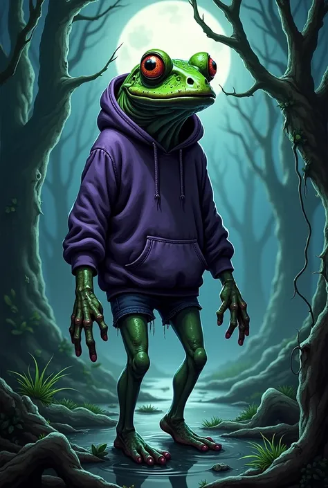 A human frog, zombie with a purple hoodie