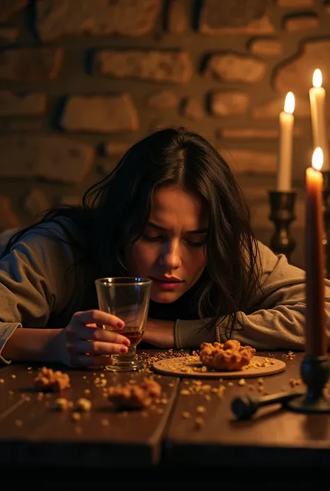 woman lying on the table drunk 
