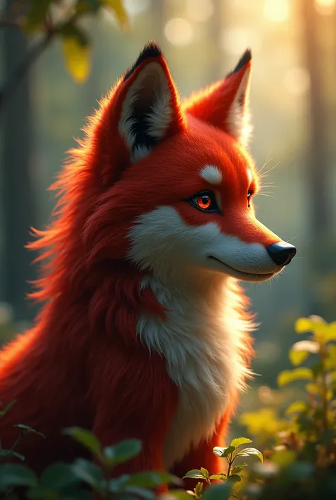 (photorealism:1.2), Furry wolf boy red fur with black red eyes with black 