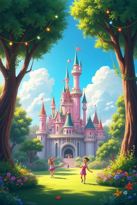 Disney movie elements city background with green lawn
