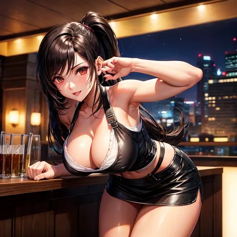 Working in a bar at night、Tifa Lockhart　High leg cut outfit　Large Breasts