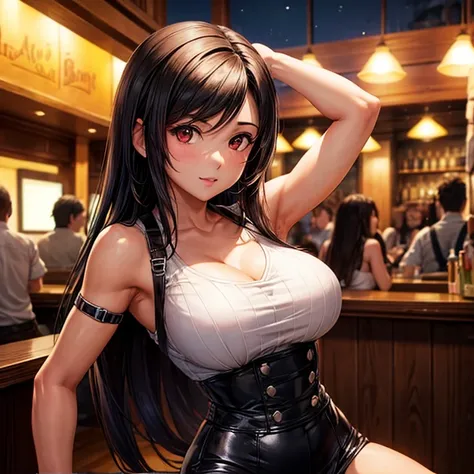 Working in a bar at night、Tifa Lockhart　High leg cut outfit　Large Breasts