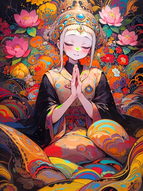 shakyamuni buddha、psychedelic 、paradise、love、mercy、halo、smile、lotus garden、zen seal