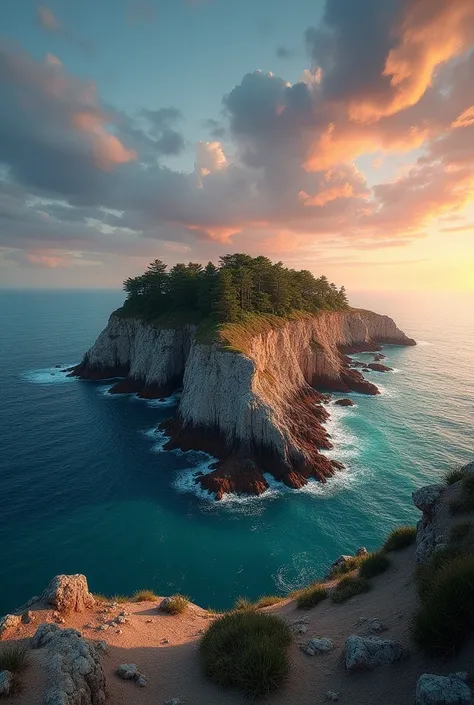 View into the distance of a treeless island