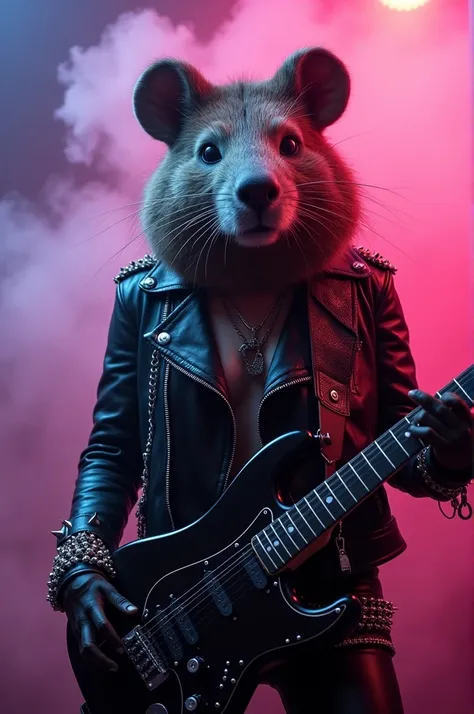 Minnie rocker, evil, with a capybara face, rocker