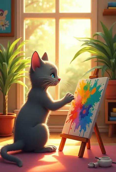 A stray what grey hair cat is adopted by a "family". and, with the help of its new feline siblings, learns how to navigate the challenges of a busy household while uncovering a hidden talent for art.