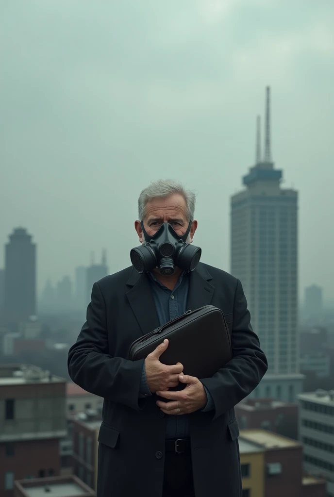 Man wear mask because air pollution cause by toxic gas leak