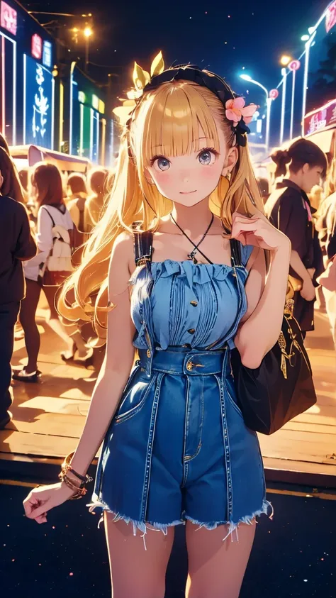 ((masterpiece)),(((Highest quality))),Comiket scenery、Big Sight、International Exhibition Hall、Thin thighs,Long legs,whole body:1.5，(:1.3),(もっと美しいsummerのラフな格好：1.3),(Wearing light casual clothes:1.2),Short Blonde:1.2、Idol Pose，summer、flowerpunk、Idol Group、Sp...