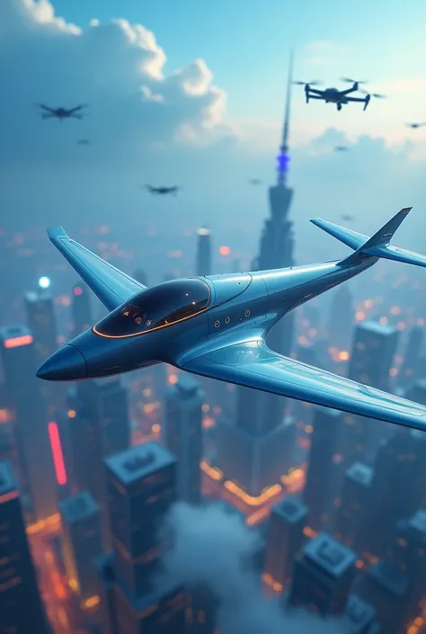 Make a futuristic plane with sharp nose, thin wings 