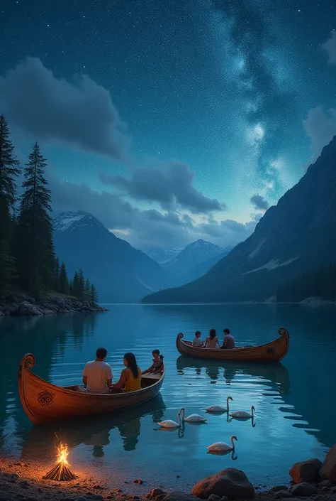 In the valley of Tranquilia, Families spend weekends sailing on ornate wooden boats, observing the magical creatures that inhabit the lakes and telling stories under the stars.