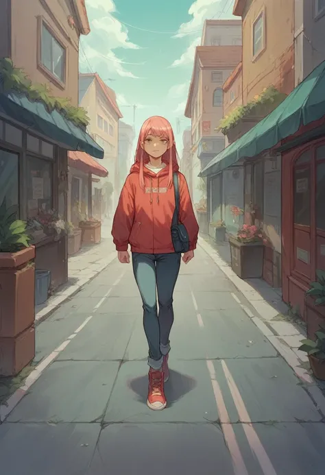 Beautiful zero two walking epically down a street 