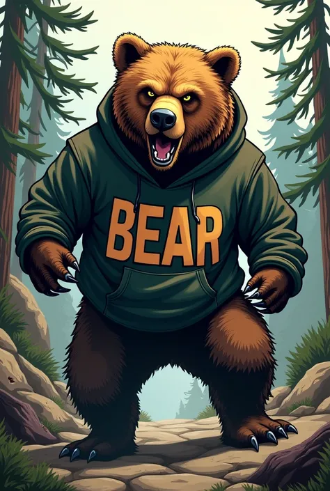 Create an angry bear logo with a sweatshirt (sweater) of clothes 