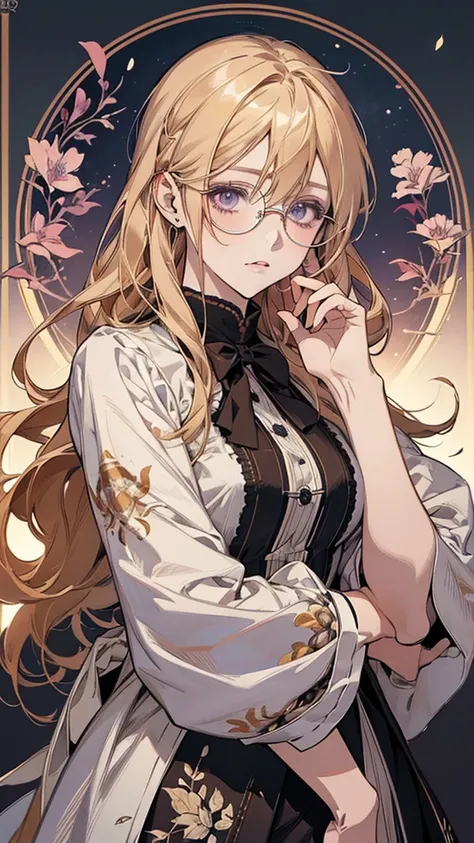 Wearing glasses、Anime-style illustration of a blonde girl in a white shirt, Violet Evergarden, Detailed portrait of an anime girl, Detailed Key Anime Art, Beautiful and detailed anime art, change, Long Haired Blonde Anime, Detailed digital anime art, Splas...